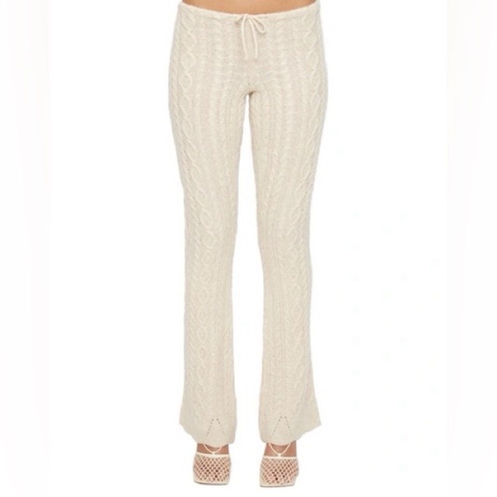 Danielle Guizio Cream Cable Knit Drawstring Pants